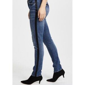 Mcguire Denim Blue Vintage Slim Jeans Black Satin Tuxedo Stripe 26 Waist